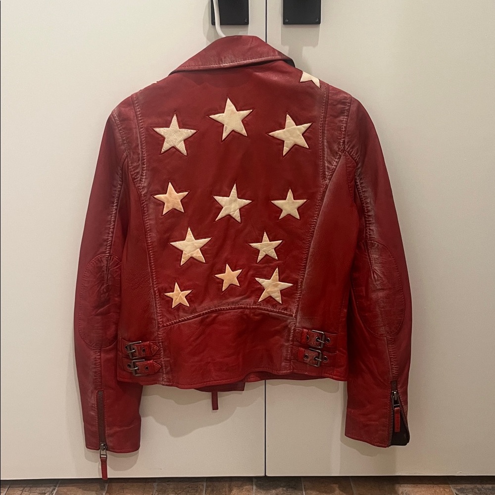 RED MOTO LAMB LEATHER  JACKET WITH STARS!
